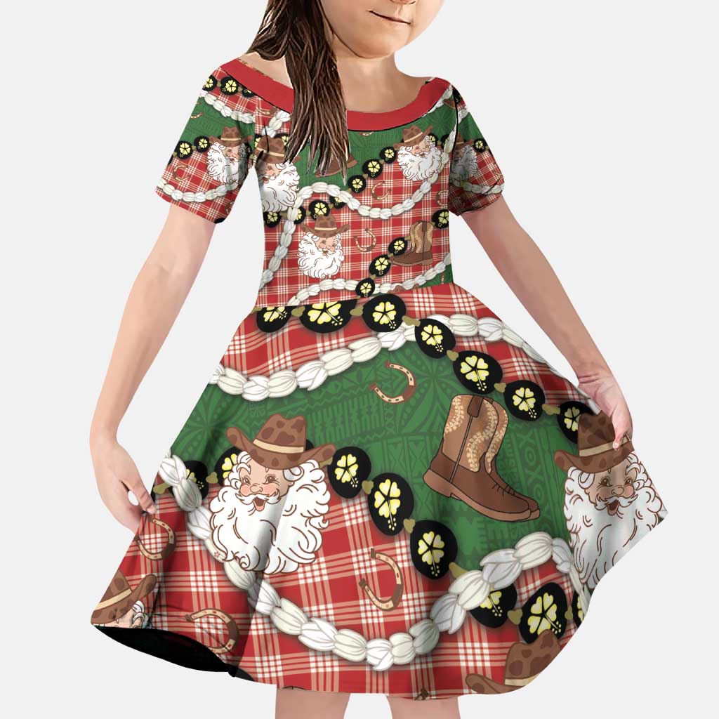 Cowboy Hawaii Mele Kalikimaka Family Matching Puletasi and Hawaiian Shirt Paniolo Kukui Nut Pikake Lei Red Version - Polynesian Pride