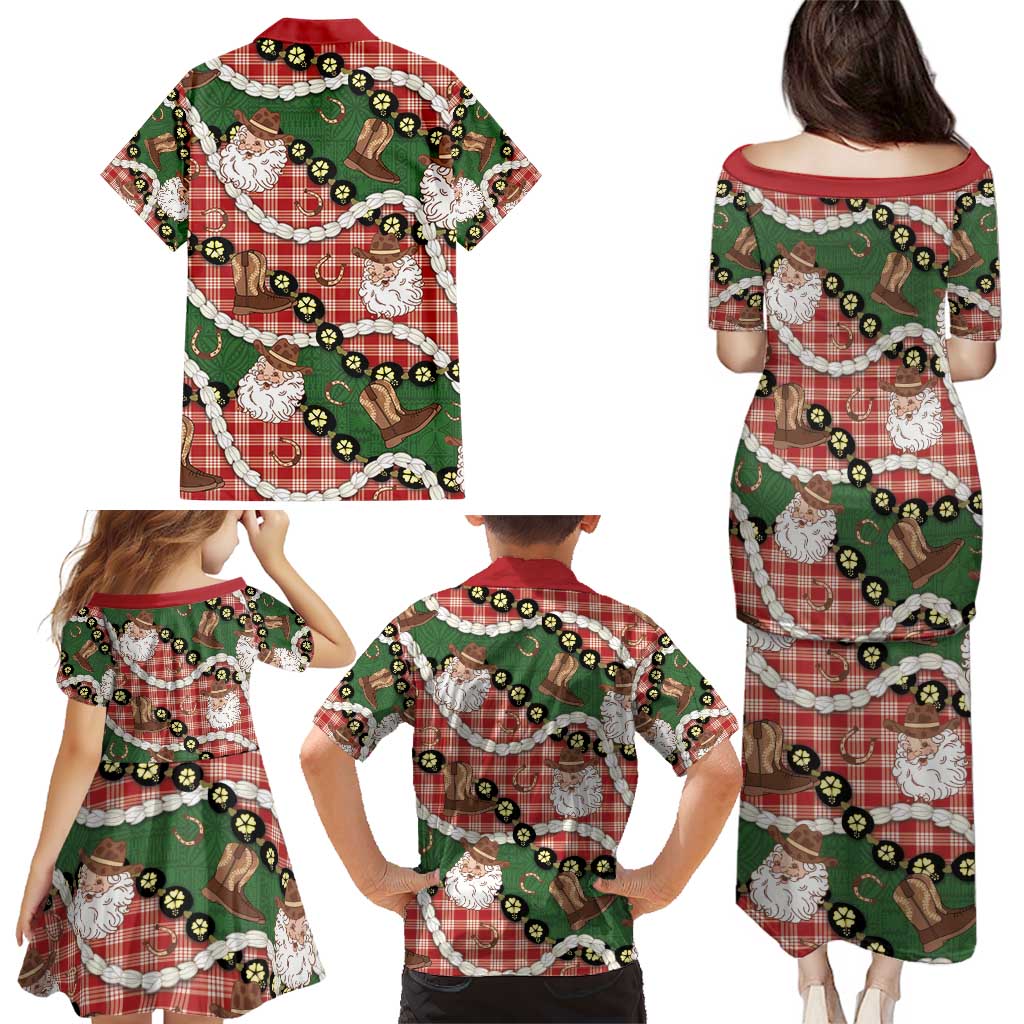Cowboy Hawaii Mele Kalikimaka Family Matching Puletasi and Hawaiian Shirt Paniolo Kukui Nut Pikake Lei Red Version - Polynesian Pride