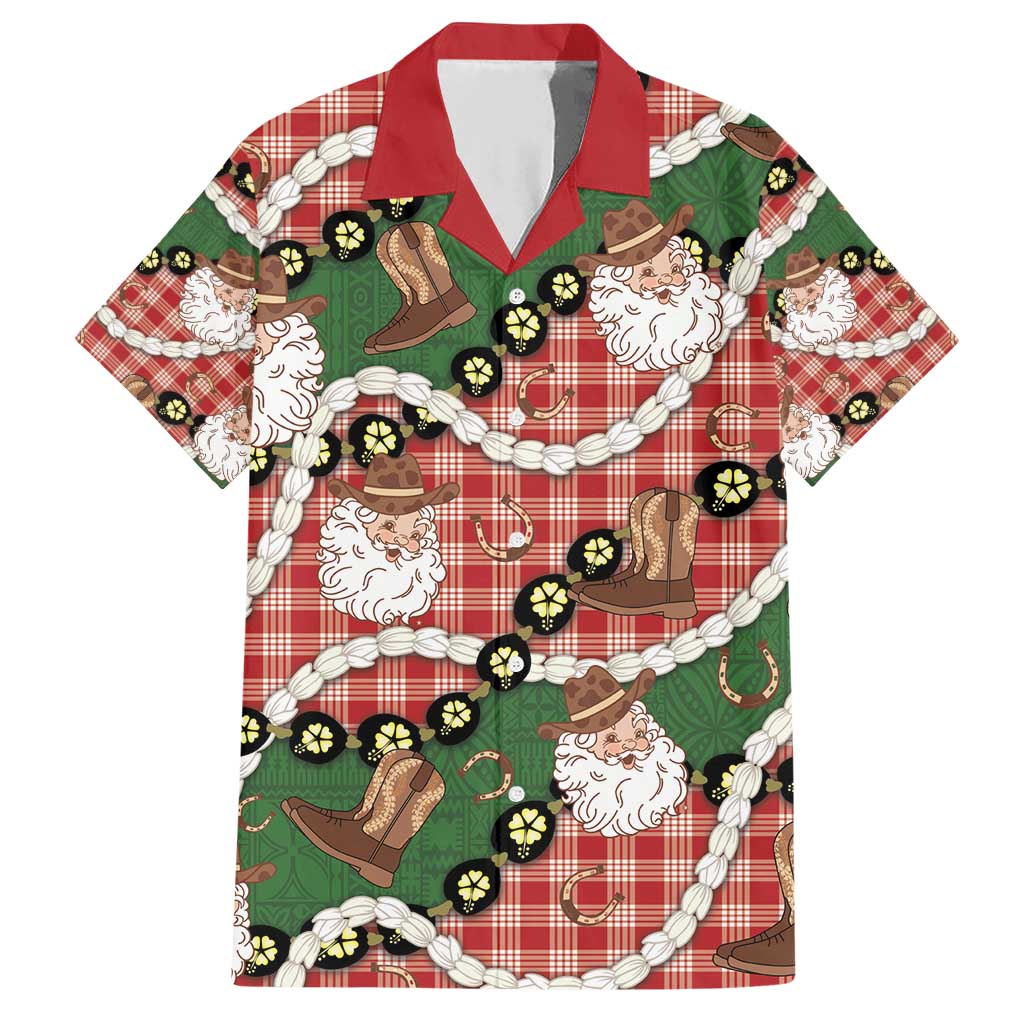 Cowboy Hawaii Mele Kalikimaka Family Matching Short Sleeve Bodycon Dress and Hawaiian Shirt Paniolo Kukui Nut Pikake Lei Red Version - Polynesian Pride