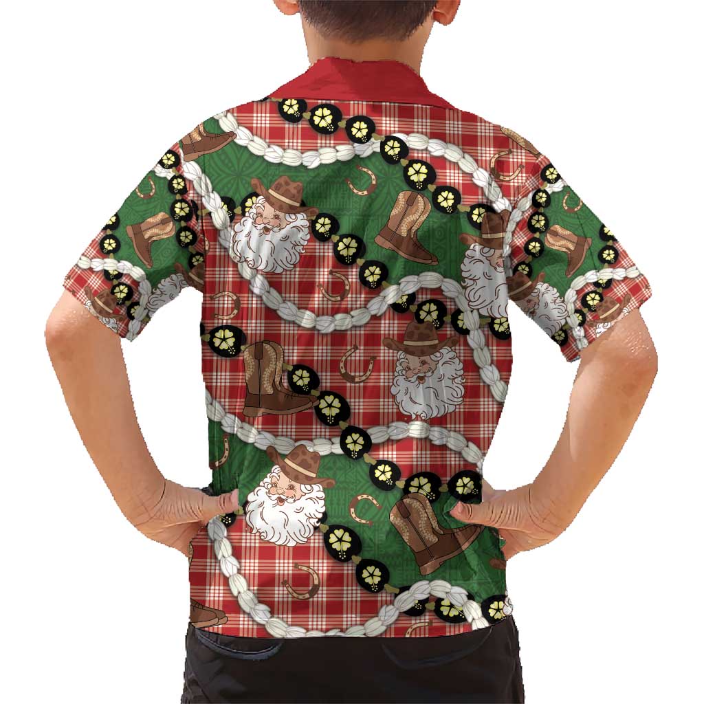 Cowboy Hawaii Mele Kalikimaka Kid Hawaiian Shirt Paniolo Kukui Nut Pikake Lei Red Version - Polynesian Pride