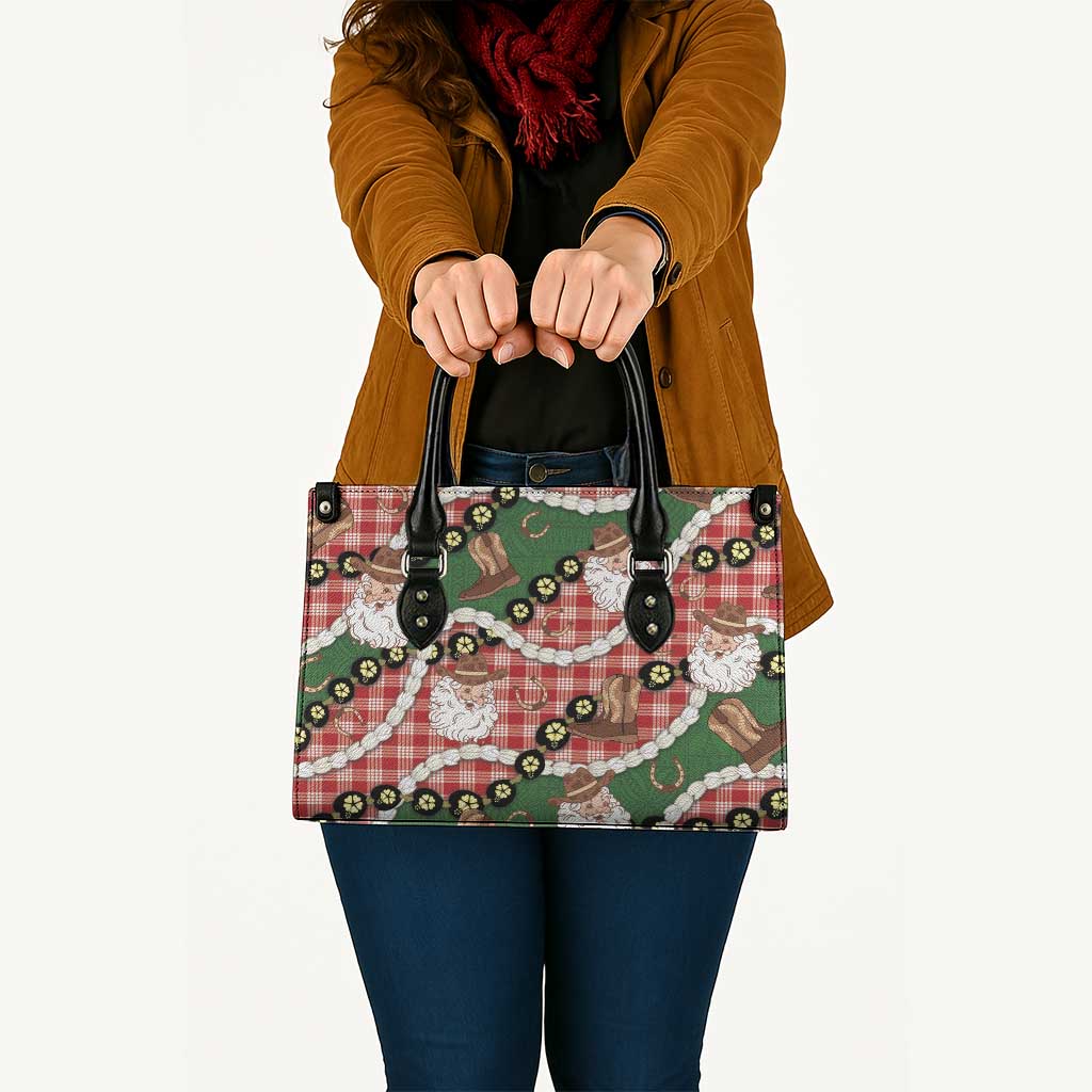 Cowboy Hawaii Mele Kalikimaka Leather Bag Paniolo Kukui Nut Pikake Lei Red Version - Polynesian Pride