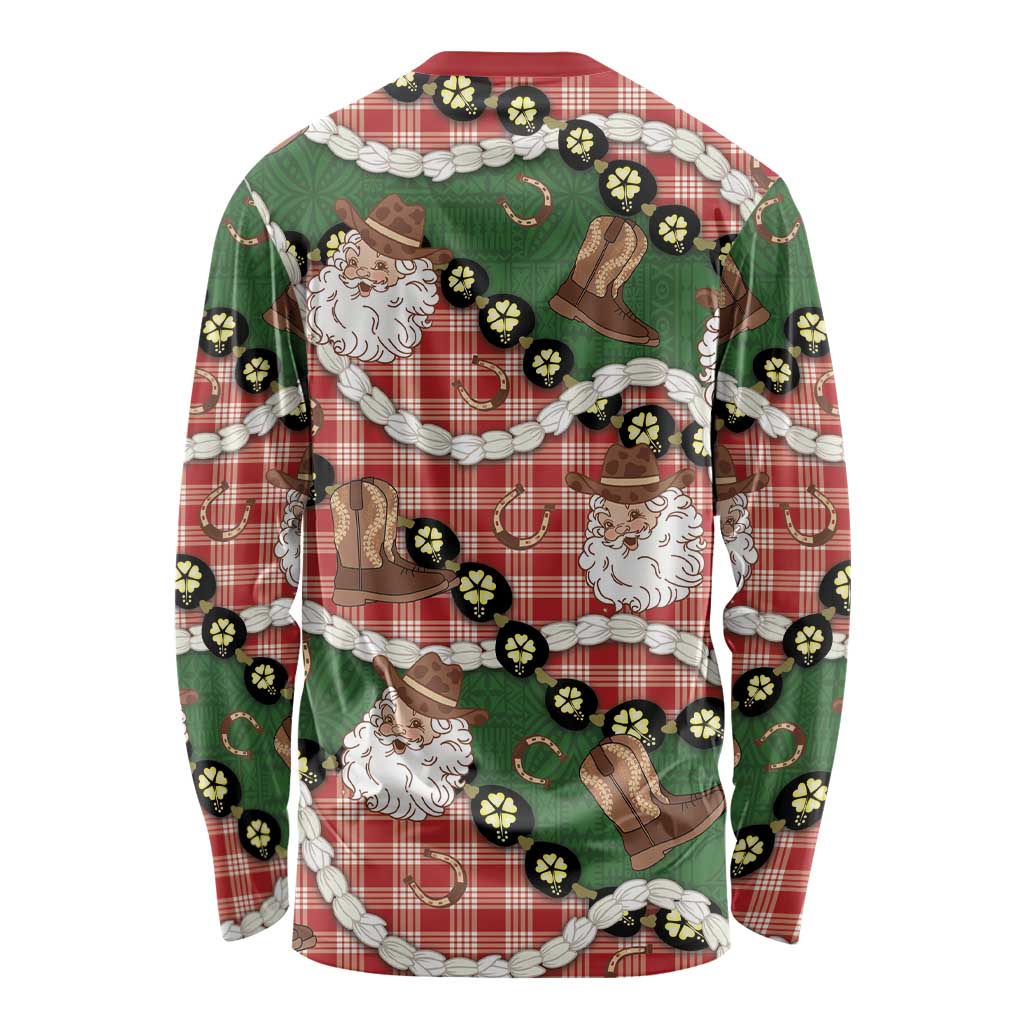 Cowboy Hawaii Mele Kalikimaka Long Sleeve Shirt Paniolo Kukui Nut Pikake Lei Red Version - Polynesian Pride