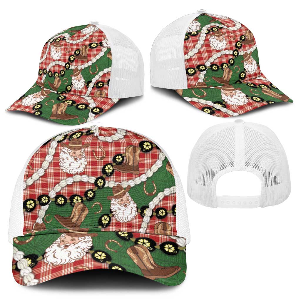 Cowboy Hawaii Mele Kalikimaka Mesh Trucker Cap Paniolo Kukui Nut Pikake Lei Red Version - Polynesian Pride