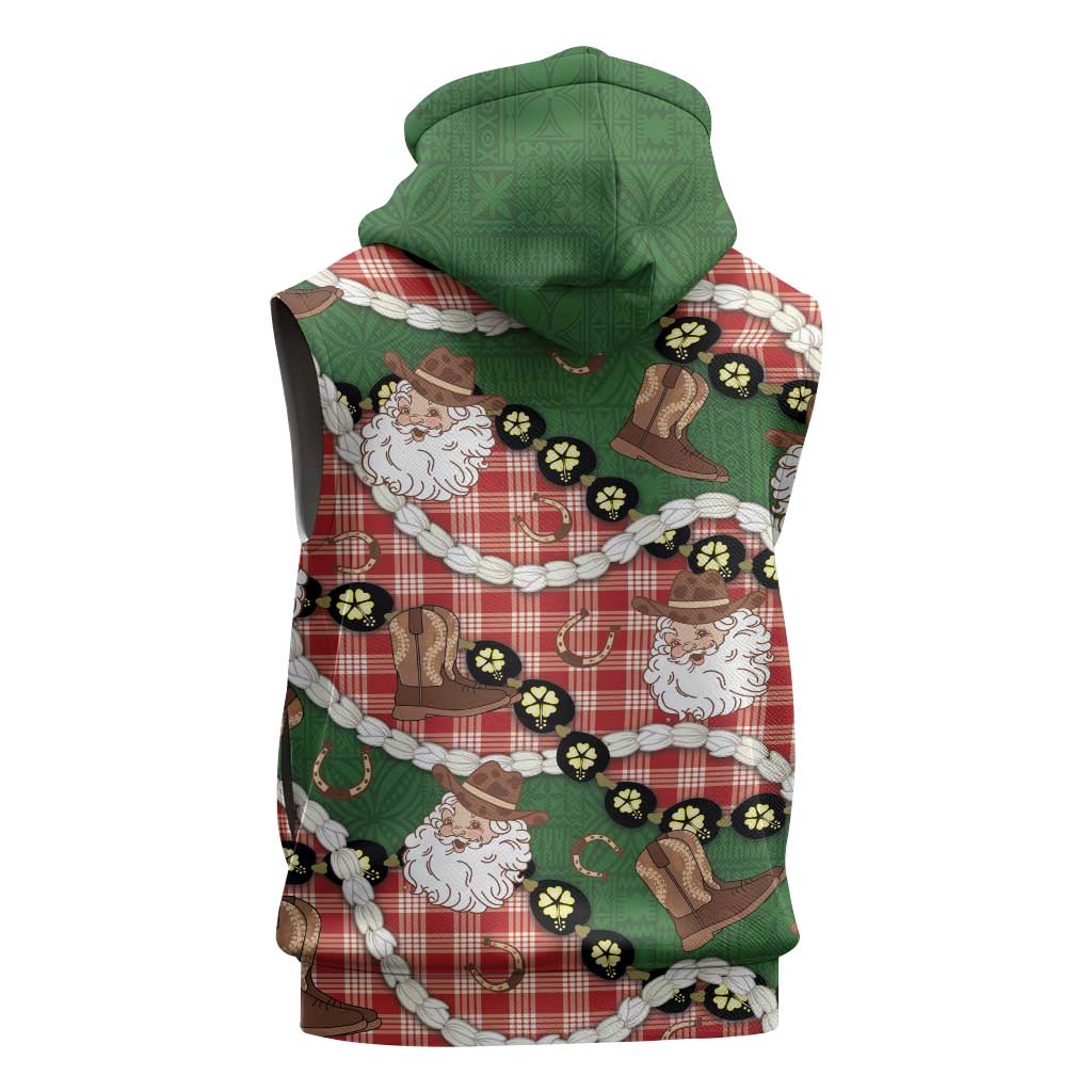 Cowboy Hawaii Mele Kalikimaka Sleeveless Hoodie Paniolo Kukui Nut Pikake Lei Red Version LT14 - Polynesian Pride