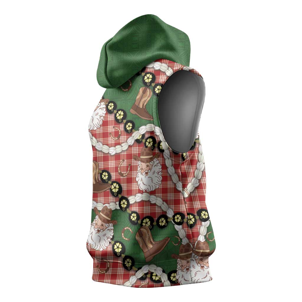 Cowboy Hawaii Mele Kalikimaka Sleeveless Hoodie Paniolo Kukui Nut Pikake Lei Red Version LT14 - Polynesian Pride