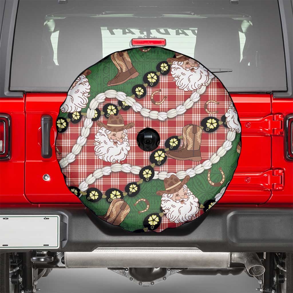 Cowboy Hawaii Mele Kalikimaka Spare Tire Cover Paniolo Kukui Nut Pikake Lei Red Version - Polynesian Pride