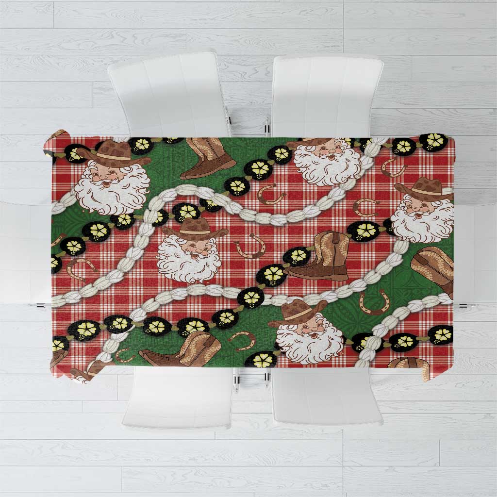 Cowboy Hawaii Mele Kalikimaka Tablecloth Paniolo Kukui Nut Pikake Lei Red Version - Polynesian Pride