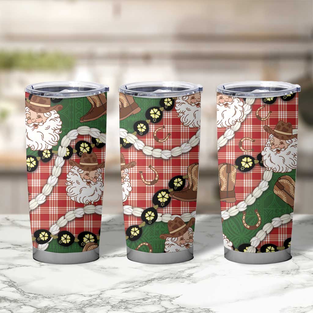 Cowboy Hawaii Mele Kalikimaka Tumbler Cup Paniolo Kukui Nut Pikake Lei Red Version - Polynesian Pride