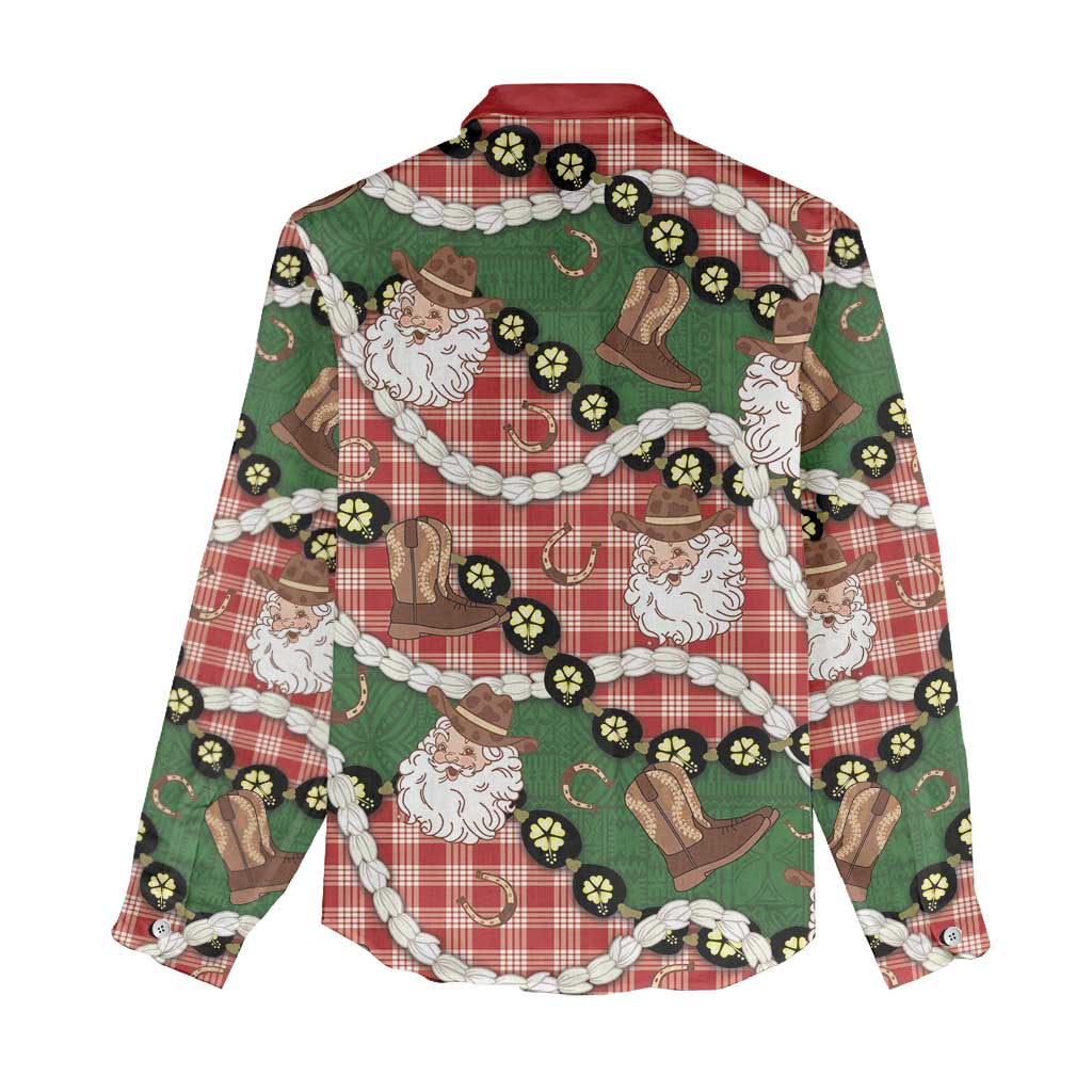 Cowboy Hawaii Mele Kalikimaka Women Casual Shirt Paniolo Kukui Nut Pikake Lei Red Version - Polynesian Pride