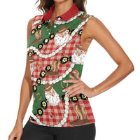 Cowboy Hawaii Mele Kalikimaka Women Sleeveless Polo Shirt Paniolo Kukui Nut Pikake Lei Red Version - Polynesian Pride