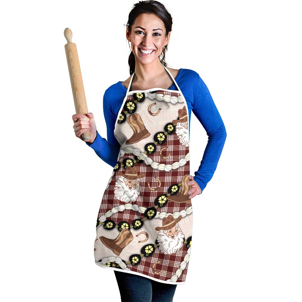 Cowboy Hawaii Mele Kalikimaka Apron Paniolo Kukui Nut Pikake Lei Burgundy Version - Polynesian Pride
