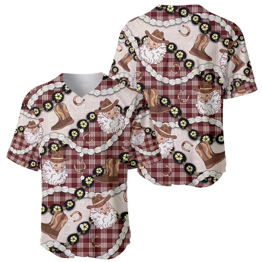 Cowboy Hawaii Mele Kalikimaka Baseball Jersey Paniolo Kukui Nut Pikake Lei Burgundy Version - Polynesian Pride
