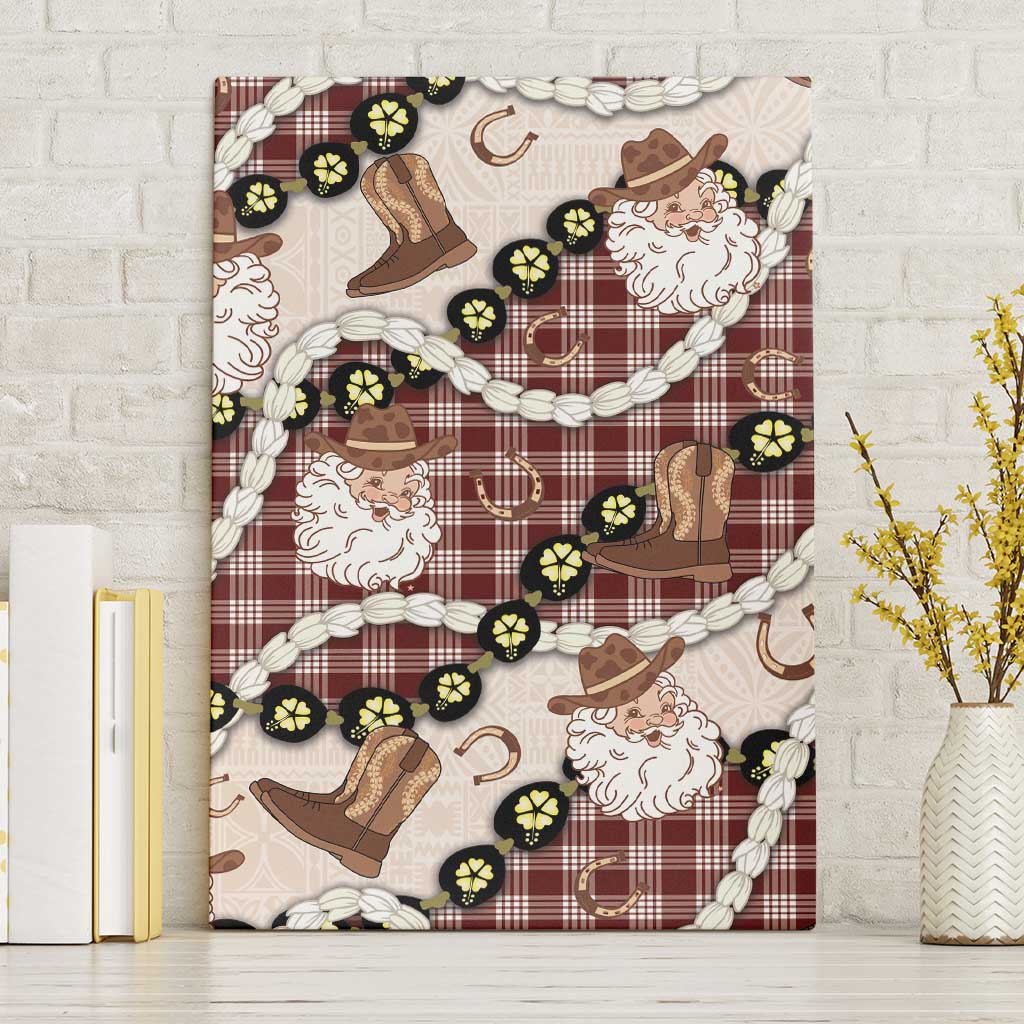 Cowboy Hawaii Mele Kalikimaka Canvas Wall Art Paniolo Kukui Nut Pikake Lei Burgundy Version - Polynesian Pride