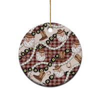 Cowboy Hawaii Mele Kalikimaka Ceramic Ornament Paniolo Kukui Nut Pikake Lei Burgundy Version - Polynesian Pride