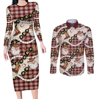 Cowboy Hawaii Mele Kalikimaka Couples Matching Long Sleeve Bodycon Dress and Long Sleeve Button Shirt Paniolo Kukui Nut Pikake Lei Burgundy Version LT14 Burgundy - Polynesian Pride