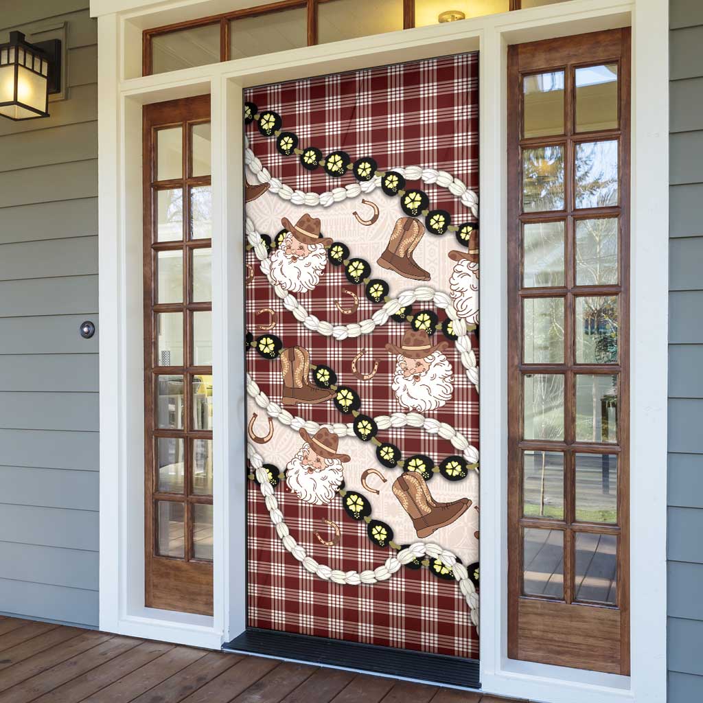 Cowboy Hawaii Mele Kalikimaka Door Cover Paniolo Kukui Nut Pikake Lei Burgundy Version - Polynesian Pride