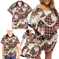 Cowboy Hawaii Mele Kalikimaka Family Matching Off Shoulder Short Dress and Hawaiian Shirt Paniolo Kukui Nut Pikake Lei Burgundy Version LT14 - Polynesian Pride