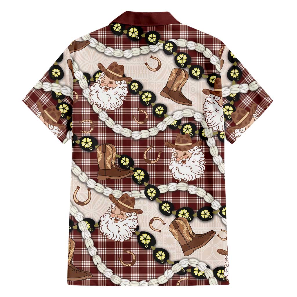 Cowboy Hawaii Mele Kalikimaka Family Matching Off Shoulder Short Dress and Hawaiian Shirt Paniolo Kukui Nut Pikake Lei Burgundy Version LT14 - Polynesian Pride
