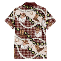 Cowboy Hawaii Mele Kalikimaka Family Matching Off Shoulder Short Dress and Hawaiian Shirt Paniolo Kukui Nut Pikake Lei Burgundy Version LT14 - Polynesian Pride