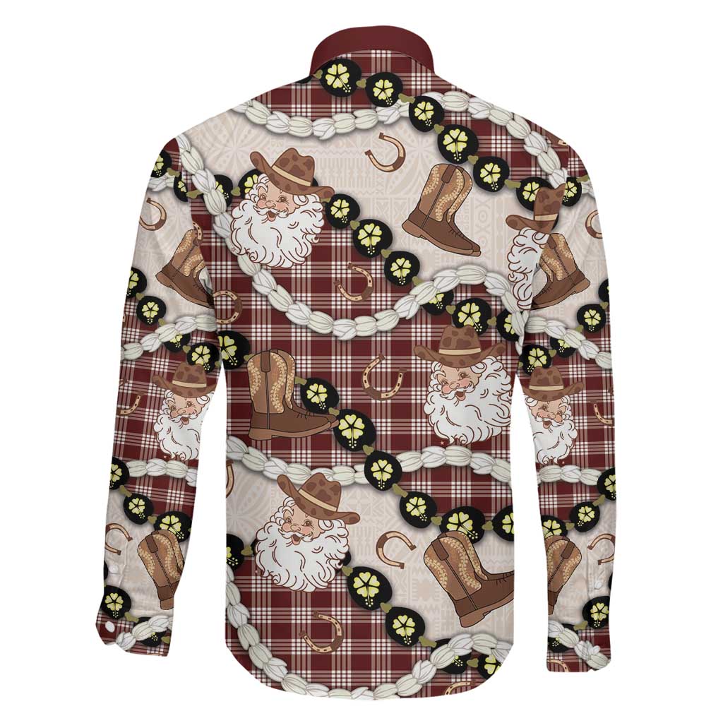 Cowboy Hawaii Mele Kalikimaka Family Matching Off Shoulder Short Dress and Hawaiian Shirt Paniolo Kukui Nut Pikake Lei Burgundy Version LT14 - Polynesian Pride