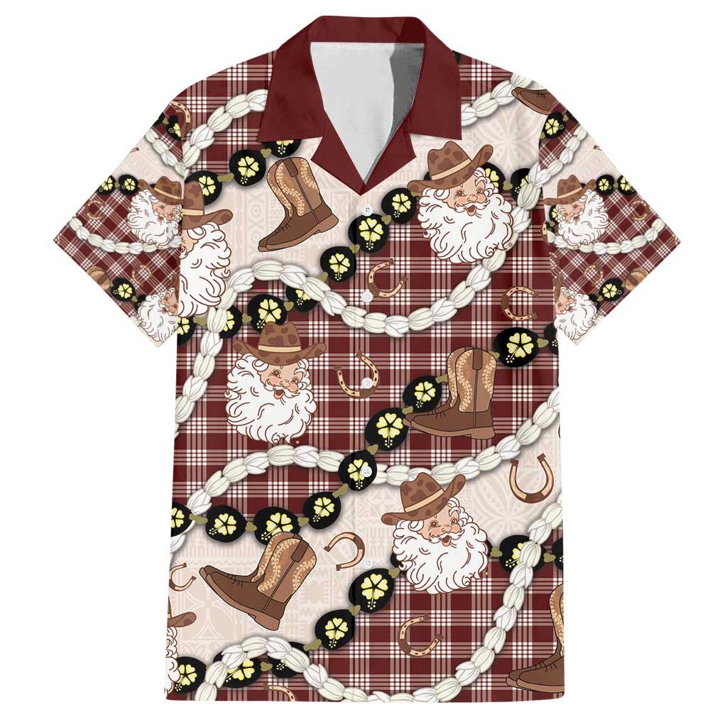 Cowboy Hawaii Mele Kalikimaka Family Matching Puletasi and Hawaiian Shirt Paniolo Kukui Nut Pikake Lei Burgundy Version - Polynesian Pride