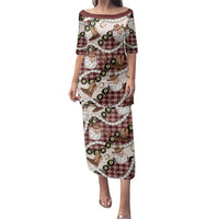 Cowboy Hawaii Mele Kalikimaka Family Matching Puletasi and Hawaiian Shirt Paniolo Kukui Nut Pikake Lei Burgundy Version - Polynesian Pride