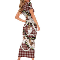 Cowboy Hawaii Mele Kalikimaka Family Matching Short Sleeve Bodycon Dress and Hawaiian Shirt Paniolo Kukui Nut Pikake Lei Burgundy Version - Polynesian Pride