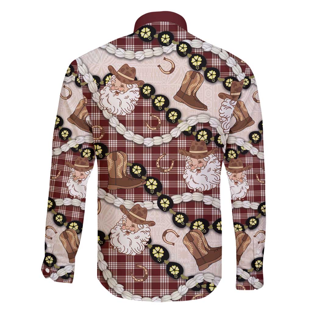 Cowboy Hawaii Mele Kalikimaka Family Matching Summer Maxi Dress and Hawaiian Shirt Paniolo Kukui Nut Pikake Lei Burgundy Version - Polynesian Pride