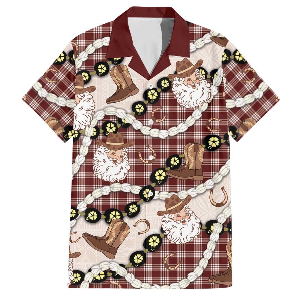 Cowboy Hawaii Mele Kalikimaka Hawaiian Shirt Paniolo Kukui Nut Pikake Lei Burgundy Version - Polynesian Pride