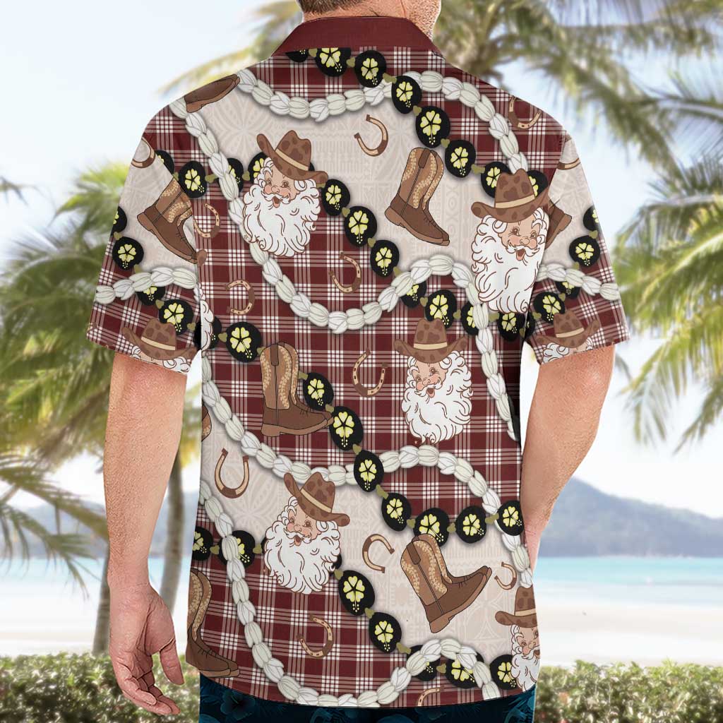 Cowboy Hawaii Mele Kalikimaka Hawaiian Shirt Paniolo Kukui Nut Pikake Lei Burgundy Version - Polynesian Pride