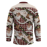 Cowboy Hawaii Mele Kalikimaka Hockey Jersey Paniolo Kukui Nut Pikake Lei Burgundy Version - Polynesian Pride