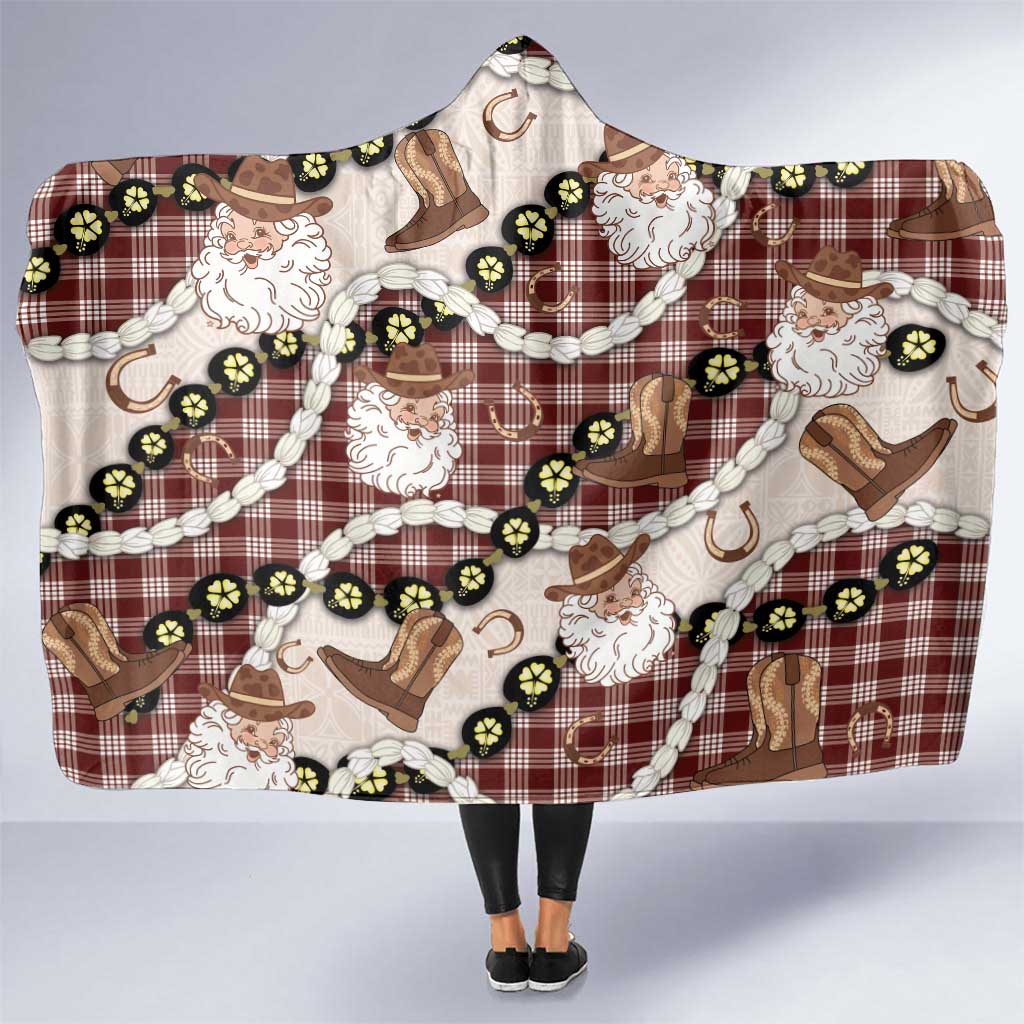 Cowboy Hawaii Mele Kalikimaka Hooded Blanket Paniolo Kukui Nut Pikake Lei Burgundy Version LT14 One Size Burgundy - Polynesian Pride
