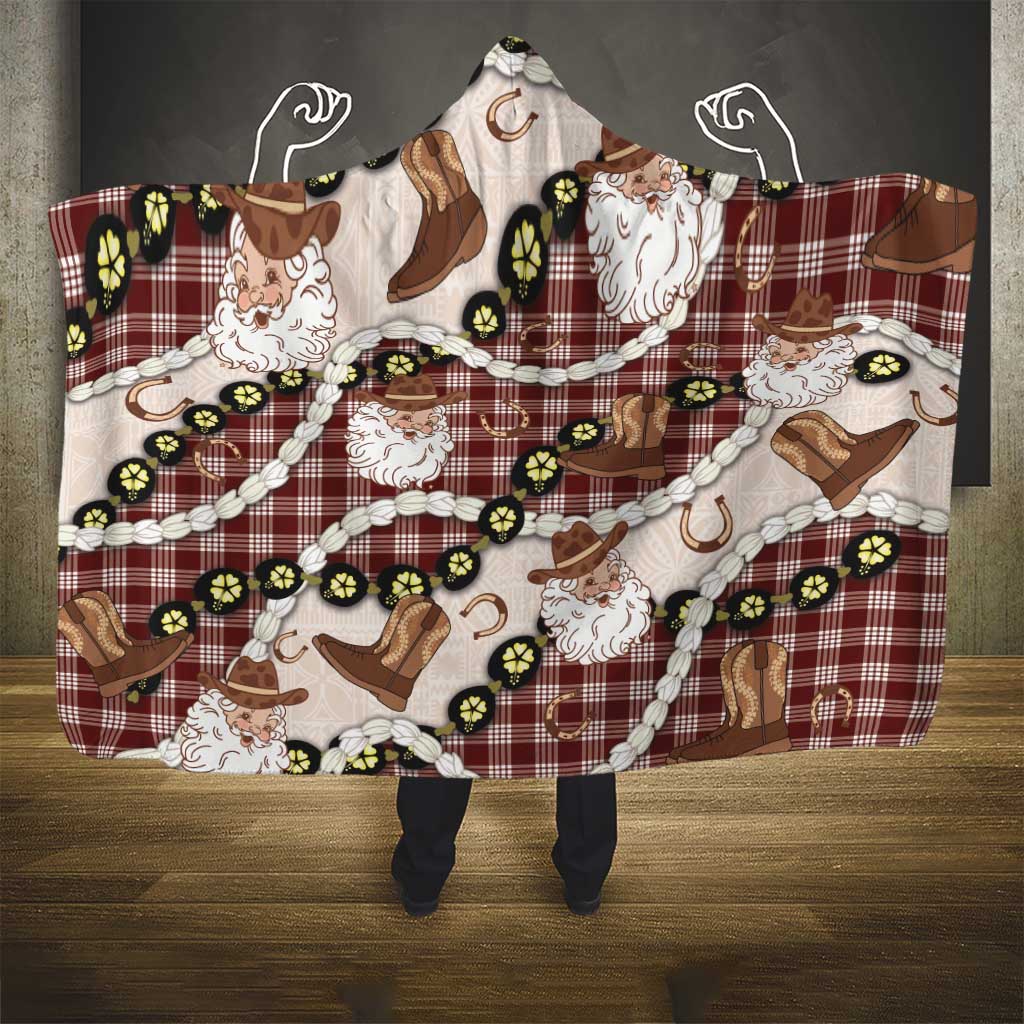 Cowboy Hawaii Mele Kalikimaka Hooded Blanket Paniolo Kukui Nut Pikake Lei Burgundy Version LT14 - Polynesian Pride