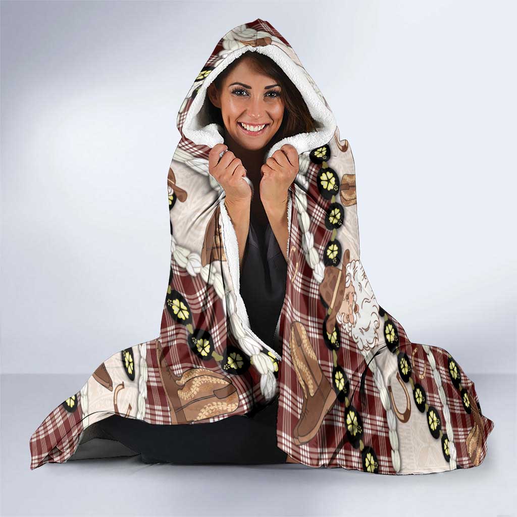 Cowboy Hawaii Mele Kalikimaka Hooded Blanket Paniolo Kukui Nut Pikake Lei Burgundy Version LT14 - Polynesian Pride