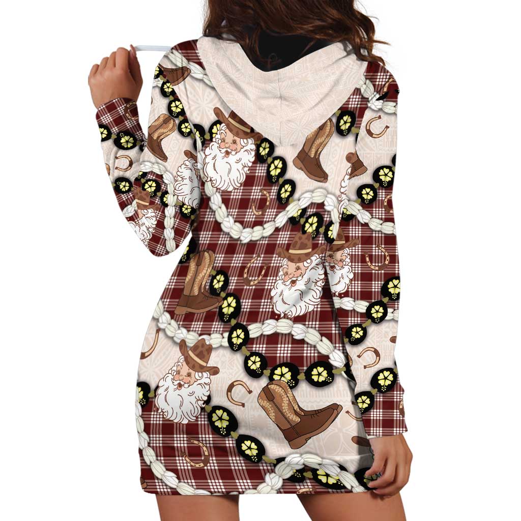 Cowboy Hawaii Mele Kalikimaka Hoodie Dress Paniolo Kukui Nut Pikake Lei Burgundy Version - Polynesian Pride
