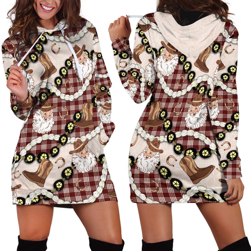 Cowboy Hawaii Mele Kalikimaka Hoodie Dress Paniolo Kukui Nut Pikake Lei Burgundy Version - Polynesian Pride