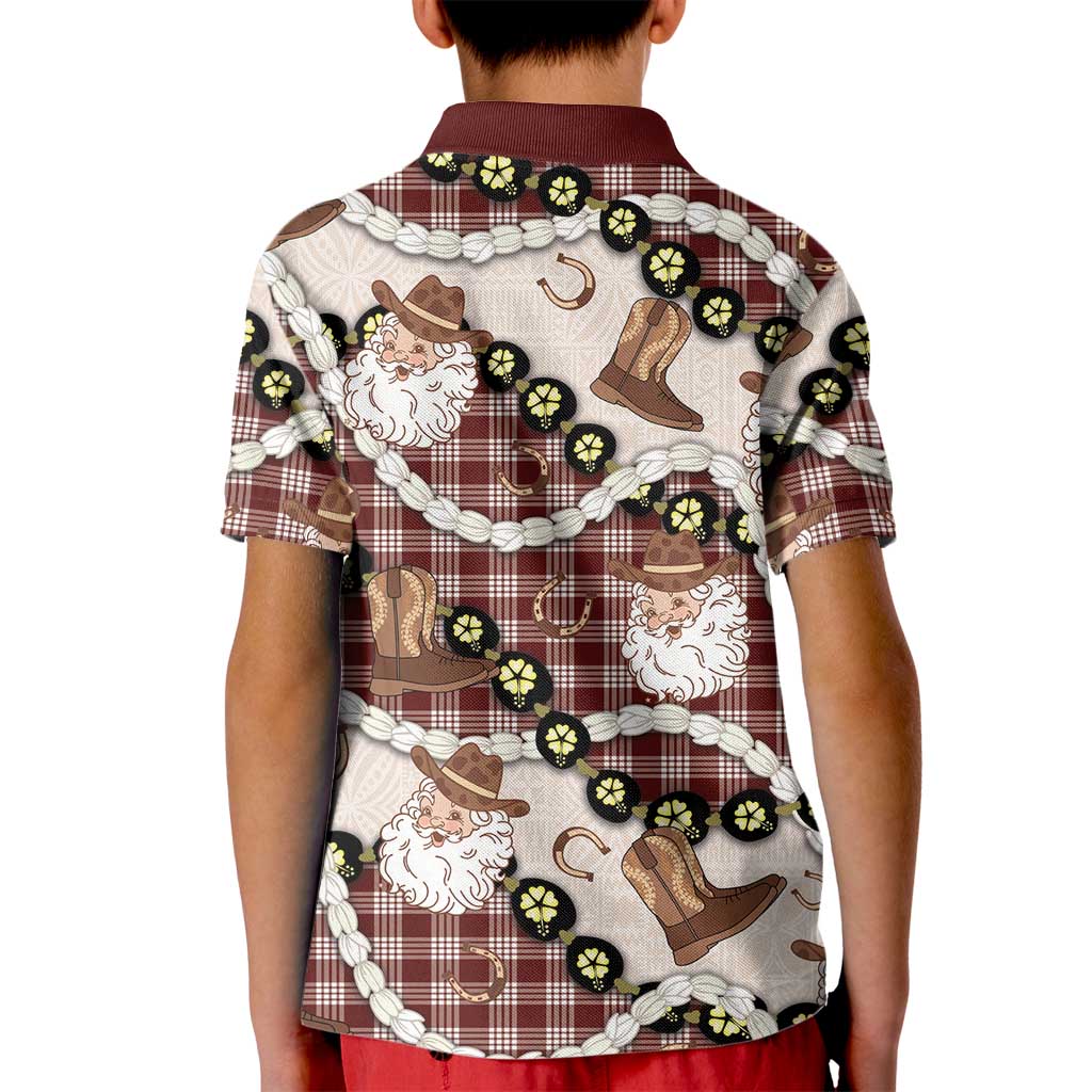 Cowboy Hawaii Mele Kalikimaka Kid Polo Shirt Paniolo Kukui Nut Pikake Lei Burgundy Version - Polynesian Pride