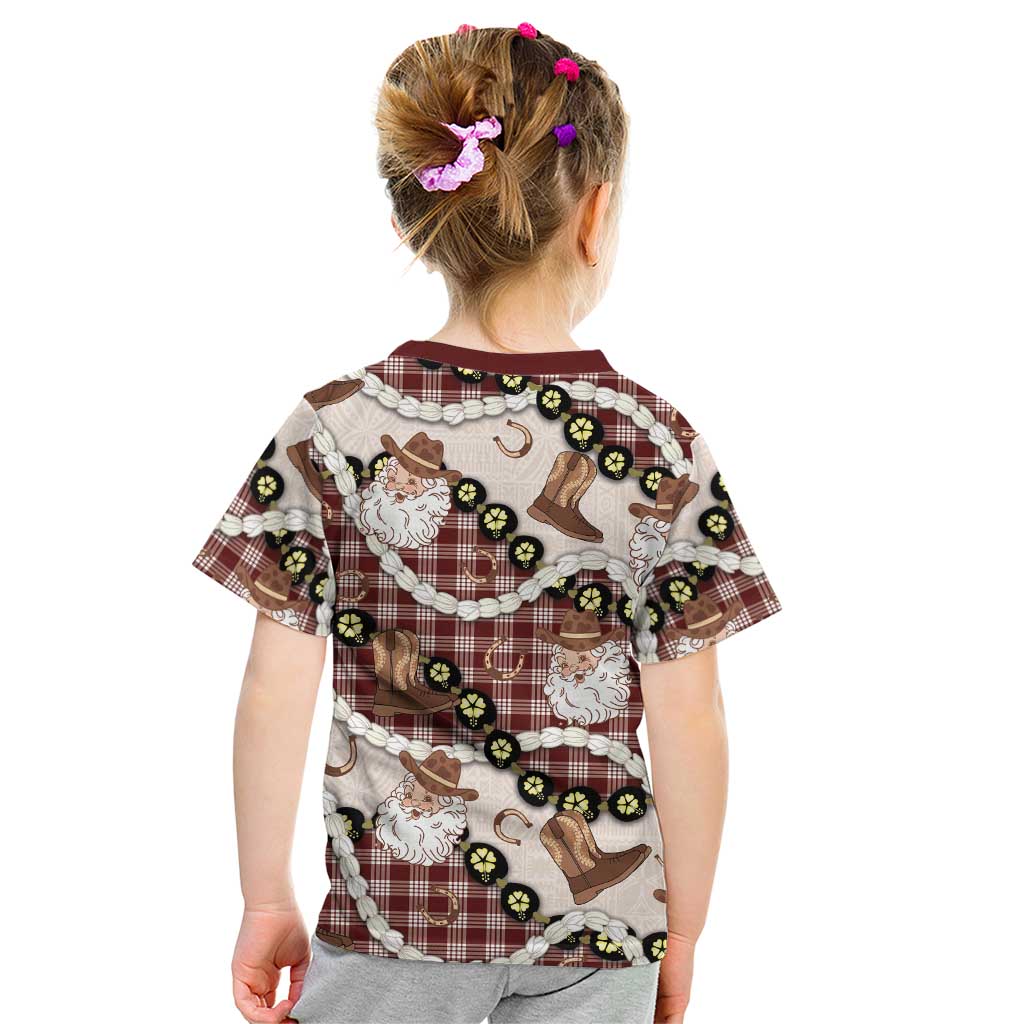 Cowboy Hawaii Mele Kalikimaka Kid T Shirt Paniolo Kukui Nut Pikake Lei Burgundy Version - Polynesian Pride
