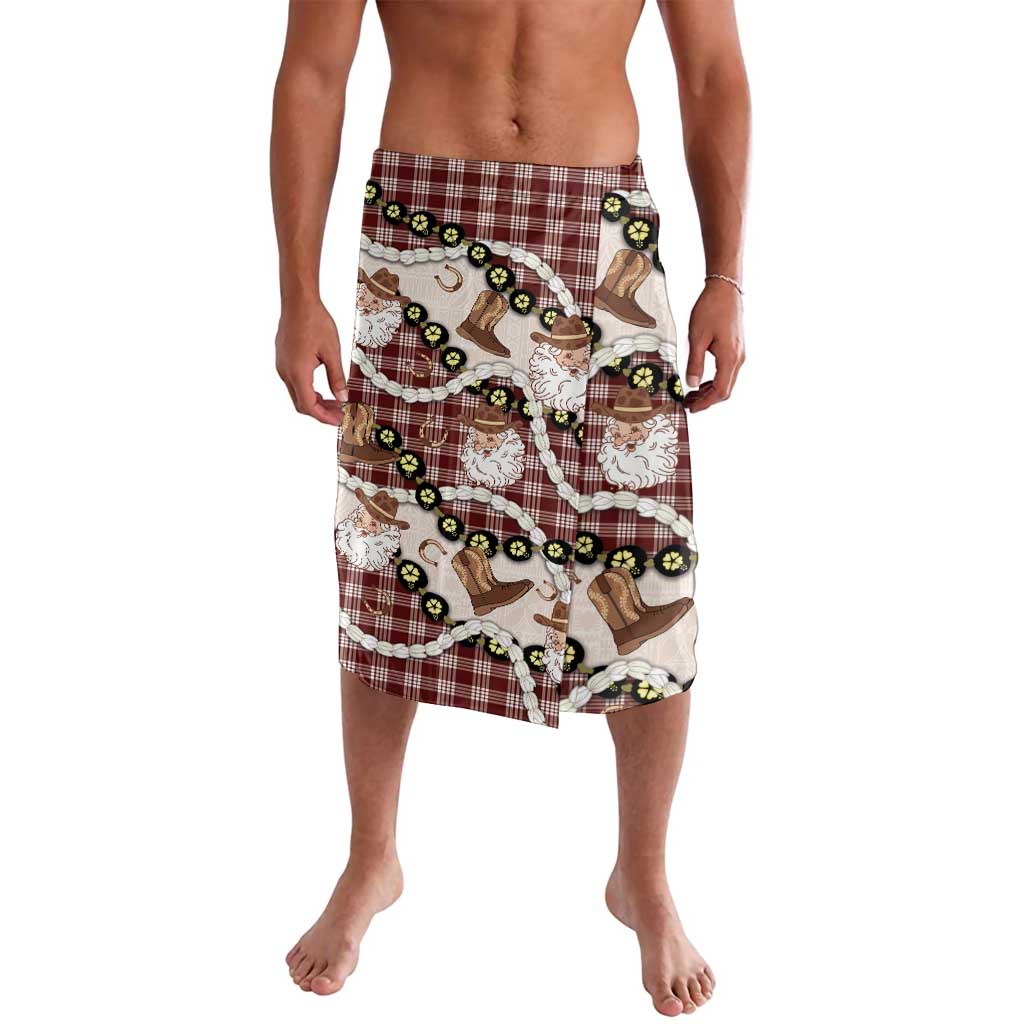Cowboy Hawaii Mele Kalikimaka Lavalava Paniolo Kukui Nut Pikake Lei Burgundy Version - Polynesian Pride