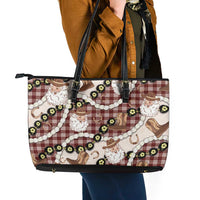 Cowboy Hawaii Mele Kalikimaka Leather Tote Bag Paniolo Kukui Nut Pikake Lei Burgundy Version - Polynesian Pride