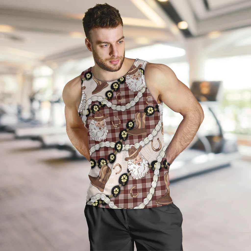 Cowboy Hawaii Mele Kalikimaka Men Tank Top Paniolo Kukui Nut Pikake Lei Burgundy Version LT14 Burgundy - Polynesian Pride
