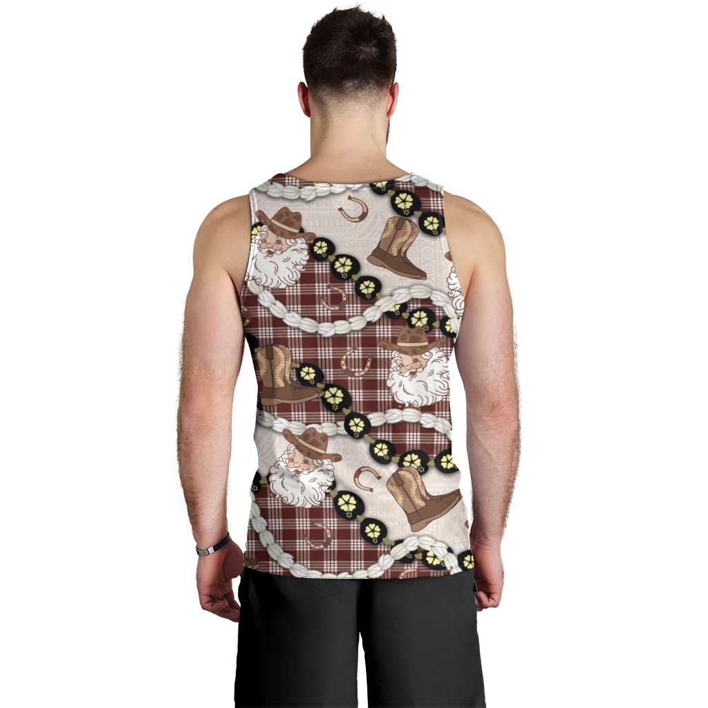 Cowboy Hawaii Mele Kalikimaka Men Tank Top Paniolo Kukui Nut Pikake Lei Burgundy Version LT14 - Polynesian Pride