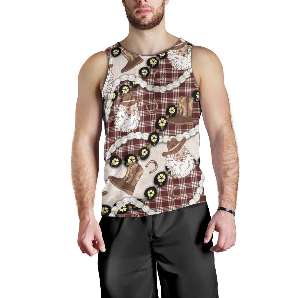 Cowboy Hawaii Mele Kalikimaka Men Tank Top Paniolo Kukui Nut Pikake Lei Burgundy Version LT14 - Polynesian Pride