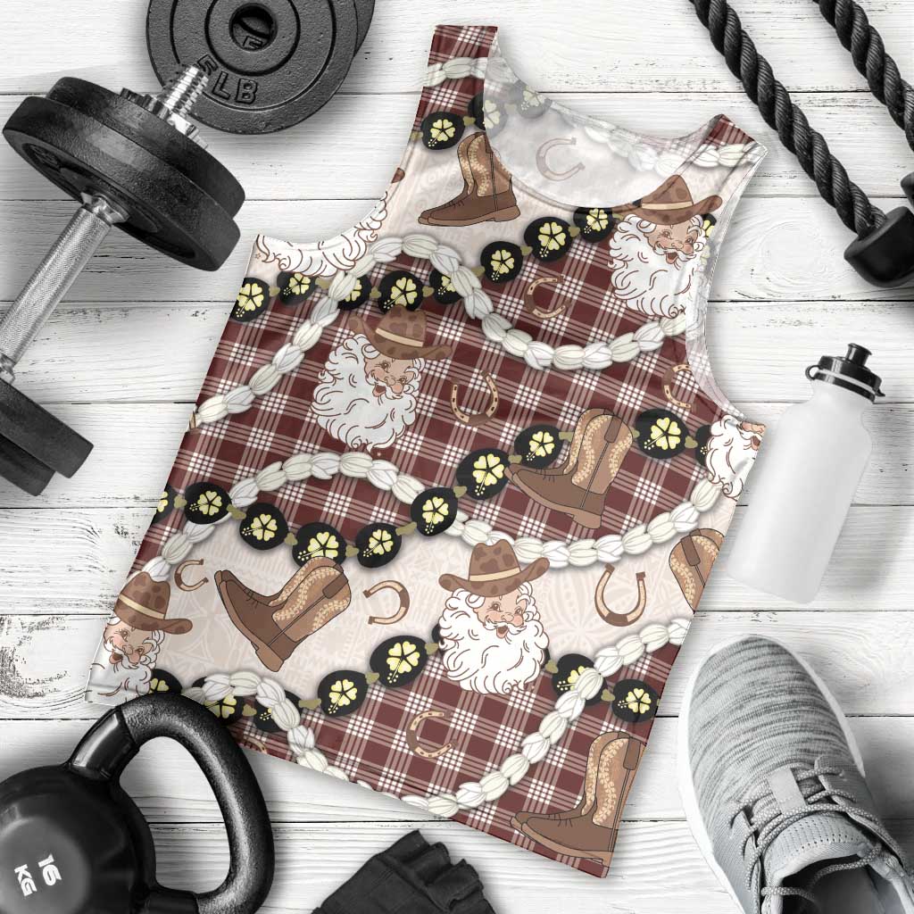 Cowboy Hawaii Mele Kalikimaka Men Tank Top Paniolo Kukui Nut Pikake Lei Burgundy Version LT14 - Polynesian Pride