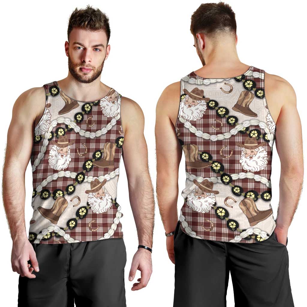 Cowboy Hawaii Mele Kalikimaka Men Tank Top Paniolo Kukui Nut Pikake Lei Burgundy Version LT14 - Polynesian Pride