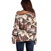 Cowboy Hawaii Mele Kalikimaka Off Shoulder Sweater Paniolo Kukui Nut Pikake Lei Burgundy Version - Polynesian Pride