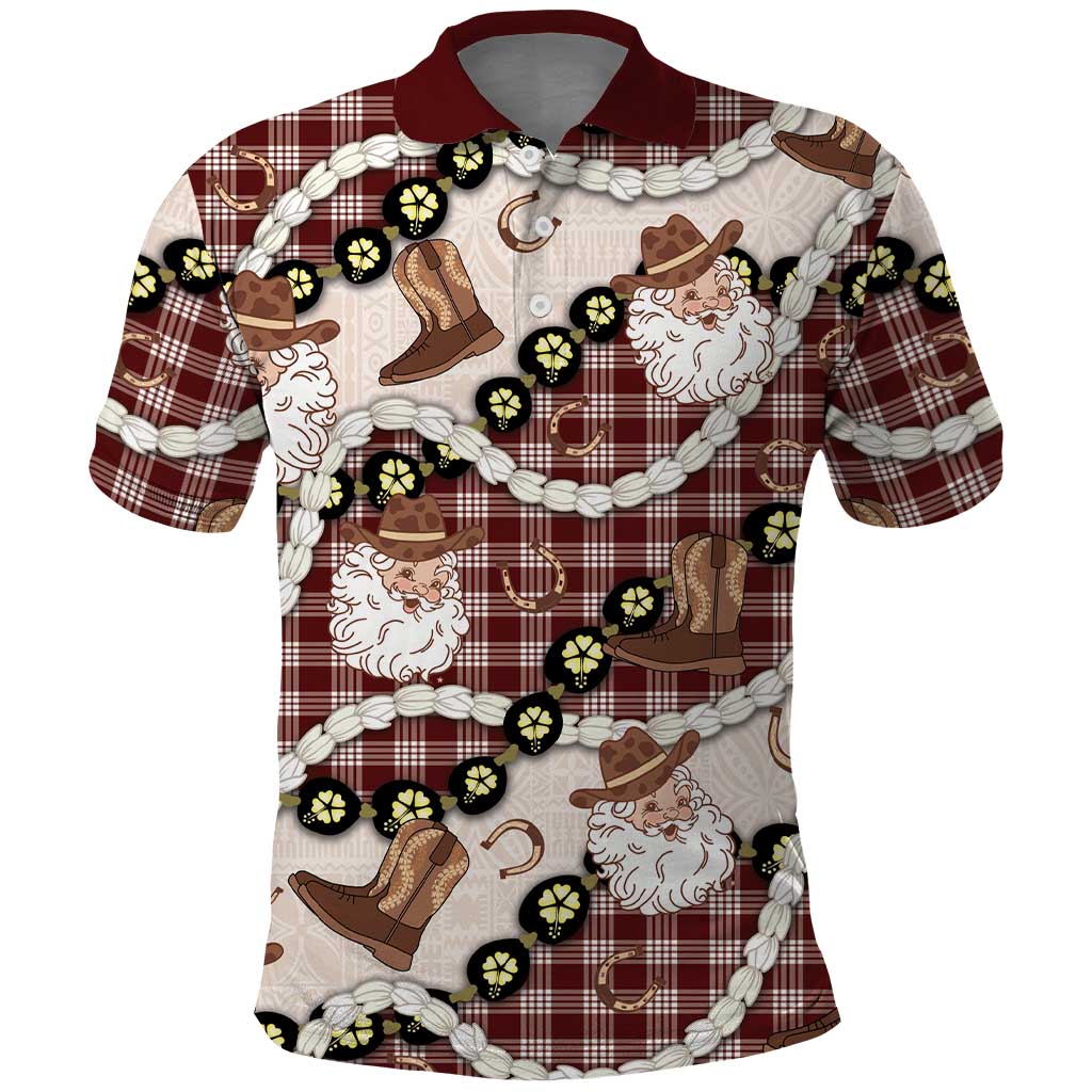 Cowboy Hawaii Mele Kalikimaka Polo Shirt Paniolo Kukui Nut Pikake Lei Burgundy Version - Polynesian Pride