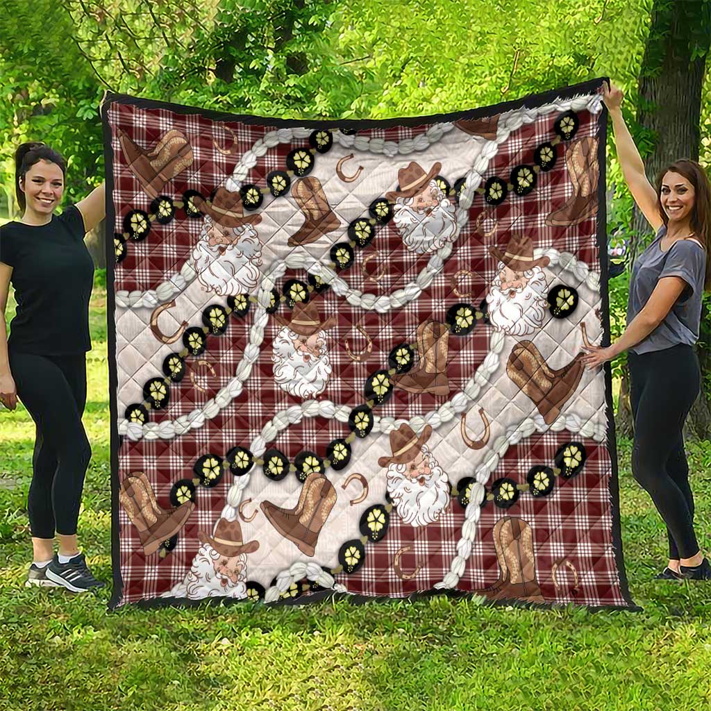 Cowboy Hawaii Mele Kalikimaka Quilt Paniolo Kukui Nut Pikake Lei Burgundy Version - Polynesian Pride
