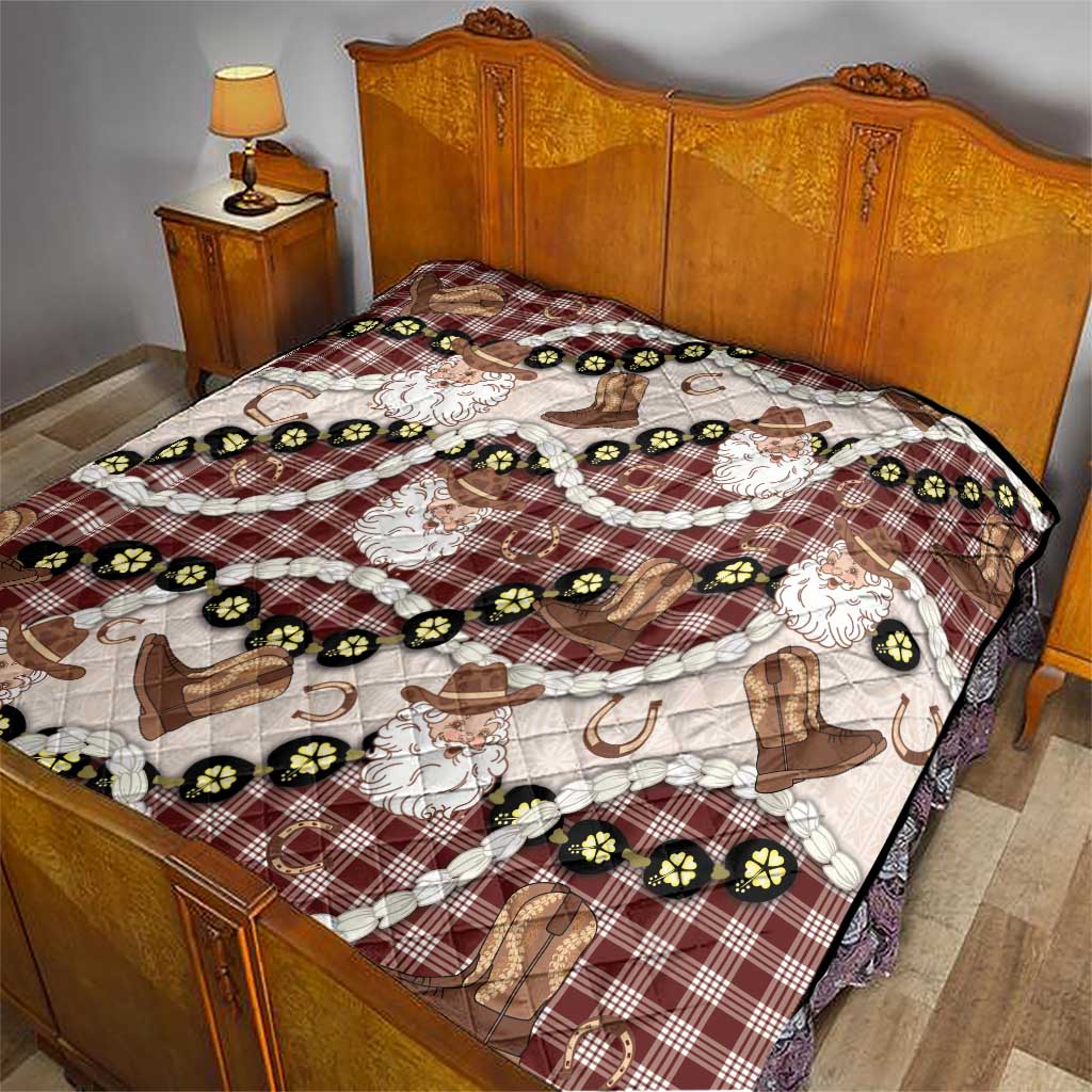 Cowboy Hawaii Mele Kalikimaka Quilt Paniolo Kukui Nut Pikake Lei Burgundy Version - Polynesian Pride