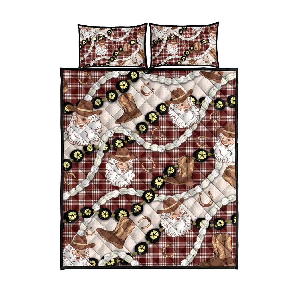 Cowboy Hawaii Mele Kalikimaka Quilt Bed Set Paniolo Kukui Nut Pikake Lei Burgundy Version - Polynesian Pride